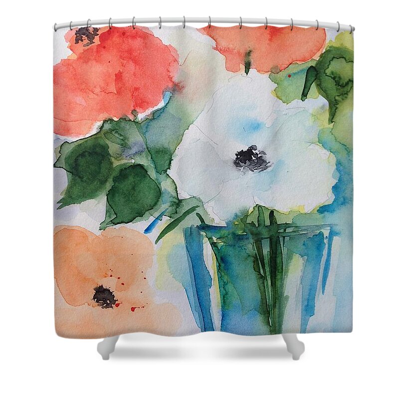 Watercolor Flowers Flower Painting Bouquet Watercolor Art Red Blue Abstract Art Shower Curtain featuring the painting Flower Bouquet by Britta Zehm