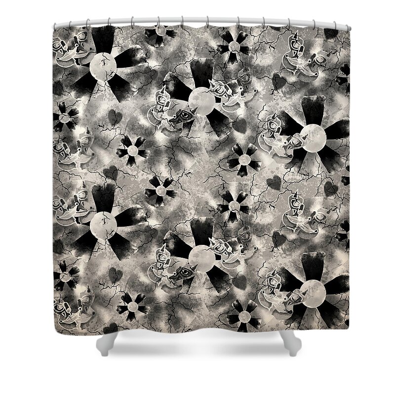 Black Shower Curtain featuring the digital art Flower Clown Pattern in Black by April Burton