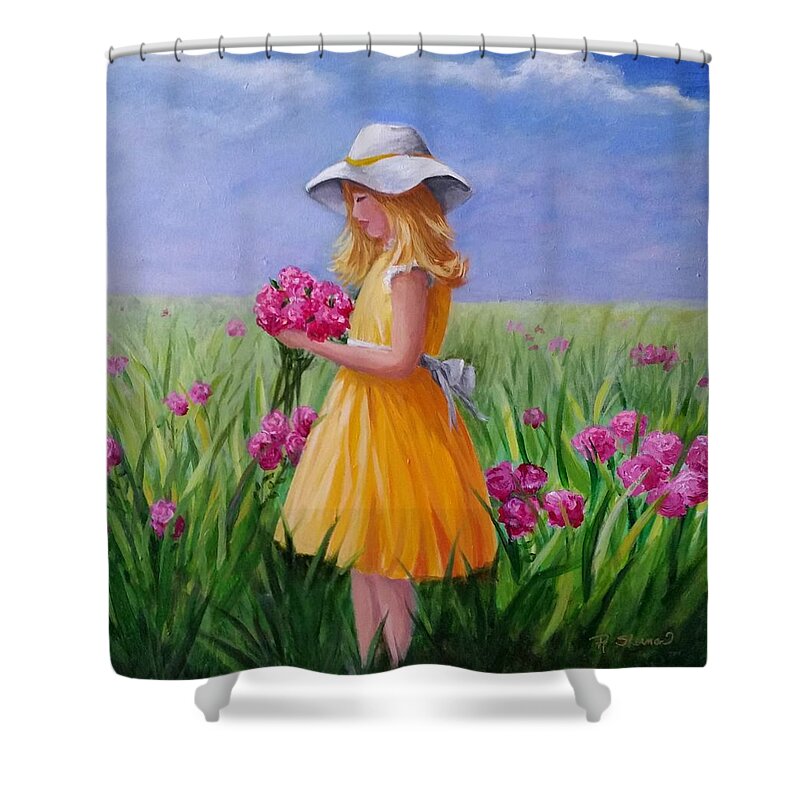 Child Shower Curtain featuring the painting Flower girl by Rosie Sherman
