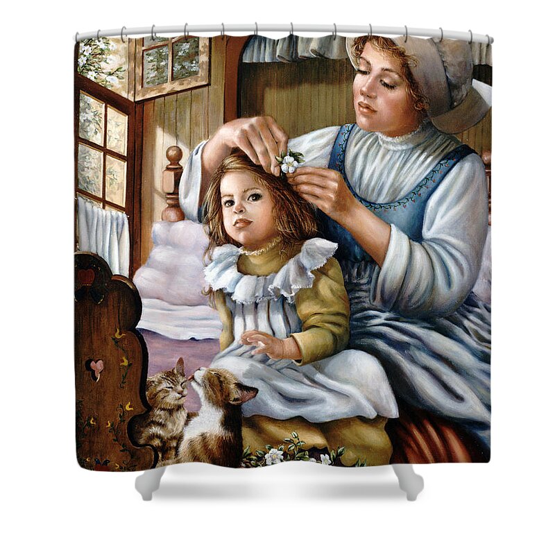Children Shower Curtain featuring the painting Flower in Her Hair by Marie Witte