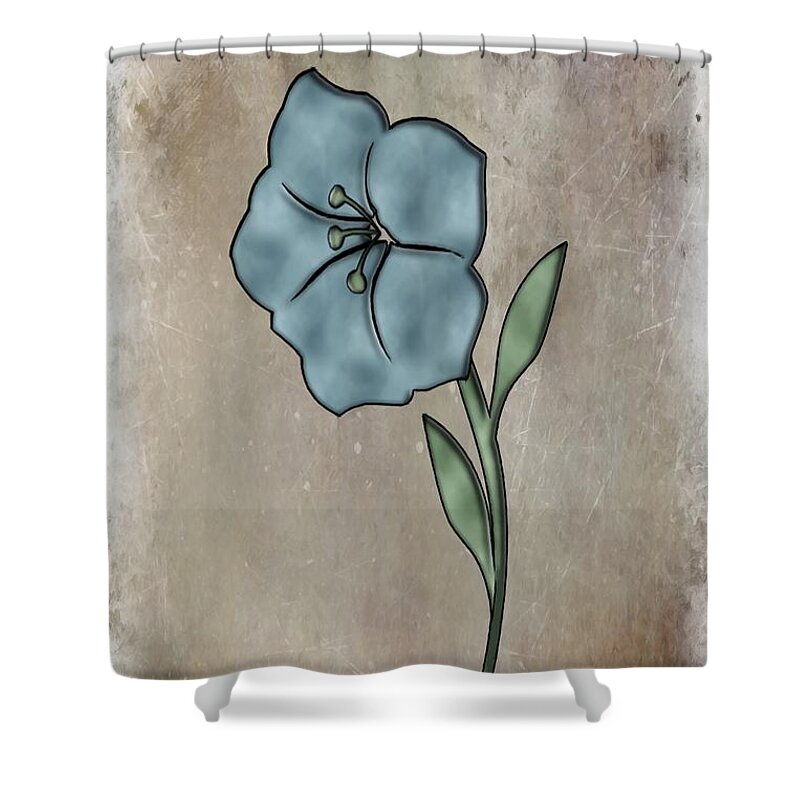 Aqua Shower Curtain featuring the mixed media Flower Misty Burst Aqua Left by Movie Poster Prints