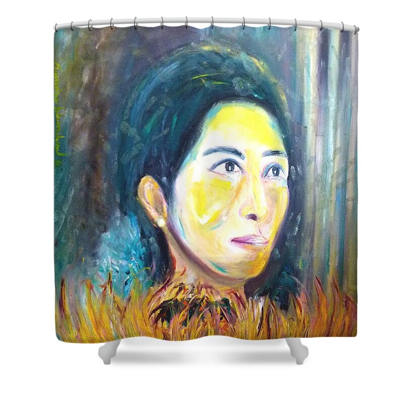  Shower Curtain featuring the painting Flower of sun by Wanvisa Klawklean
