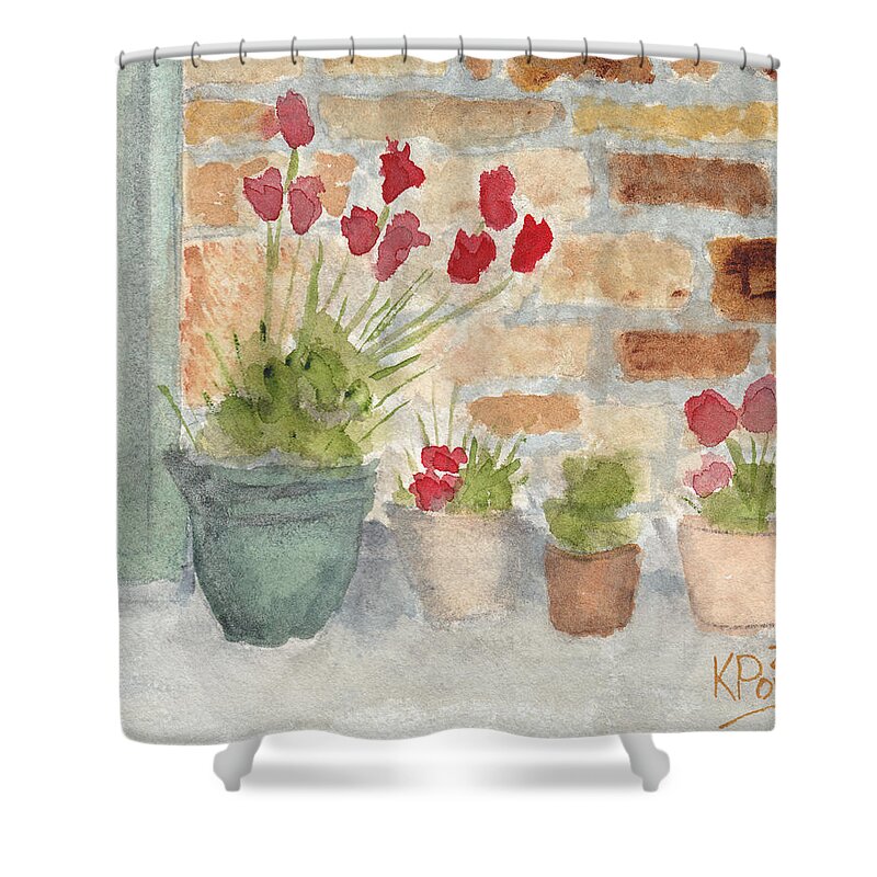 Flower Shower Curtain featuring the painting Flower Pots by Ken Powers