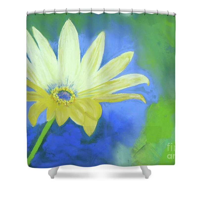 Flower Shower Curtain featuring the pastel Flower Power by Ginny Neece