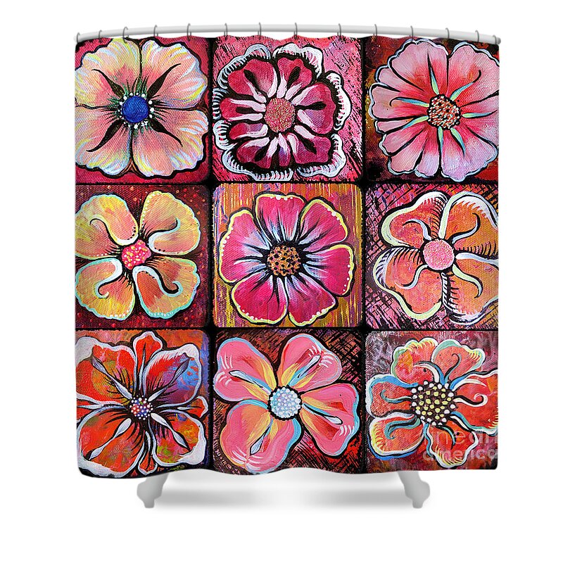Flowers Shower Curtain featuring the painting Flower Power Montage by Shadia Derbyshire