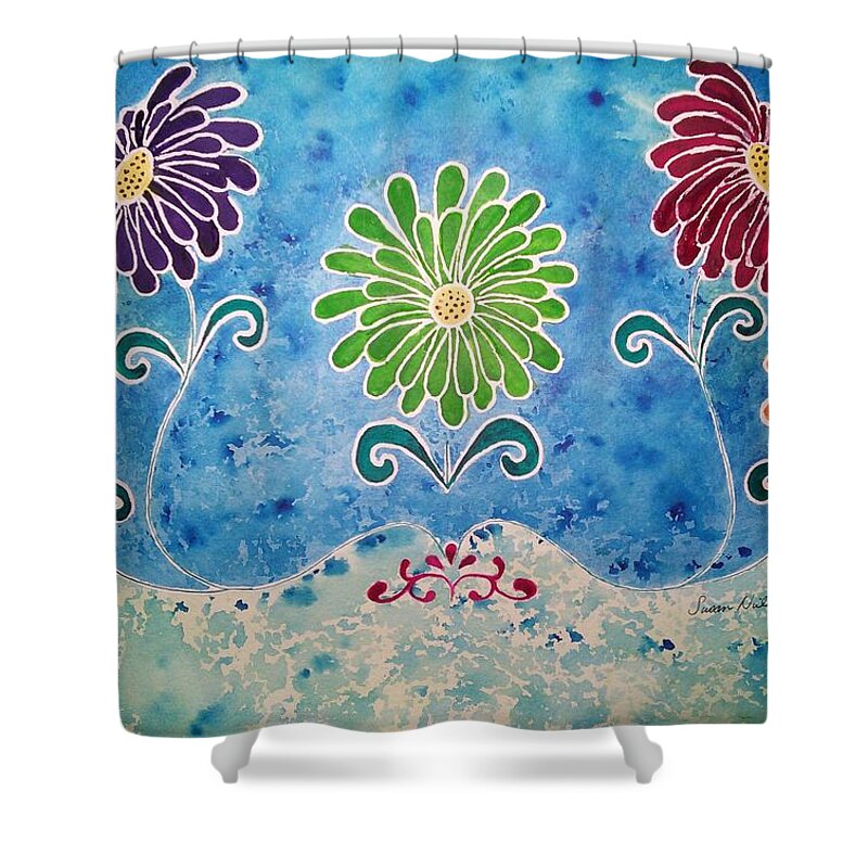 Tie Dyed Shower Curtain featuring the painting Flower Power by Susan Nielsen