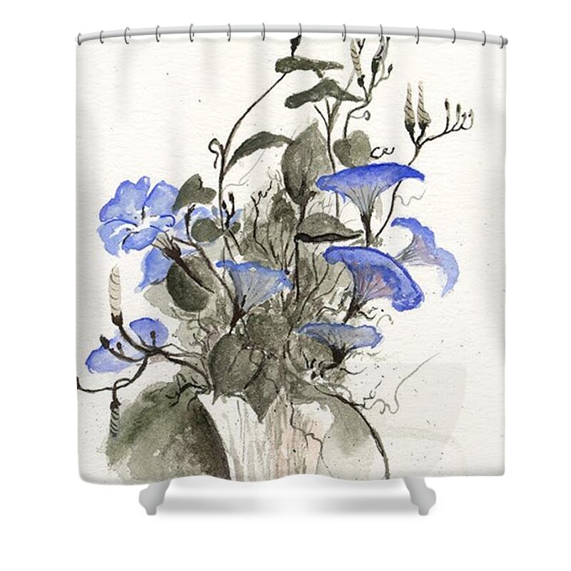 Blue Shower Curtain featuring the painting Flower study seventeen by Darren Cannell