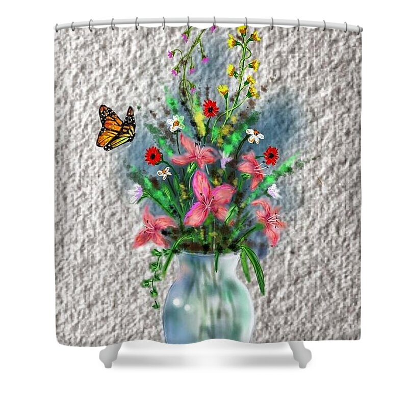 Vase Shower Curtain featuring the digital art Flower study three by Darren Cannell