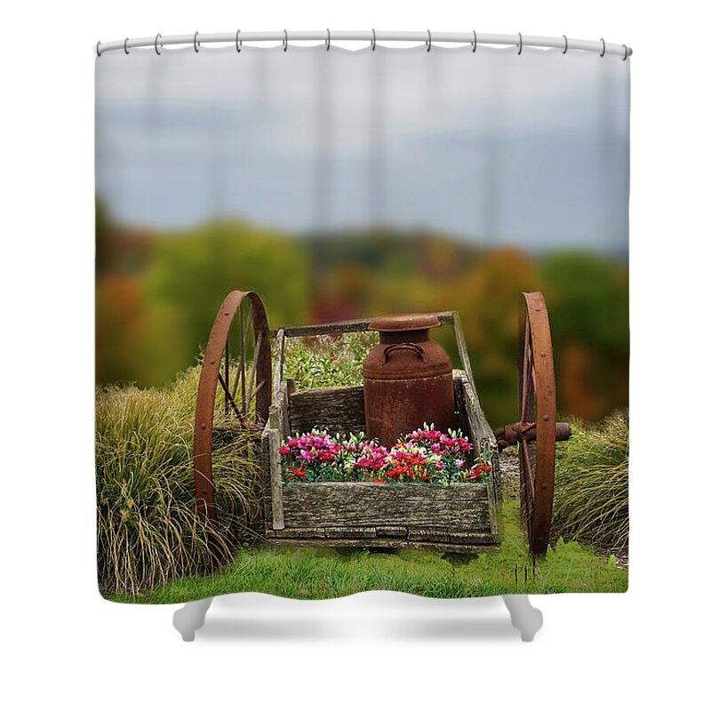 Vintage Cart Shower Curtain featuring the photograph Flower Wagon by Mary Timman