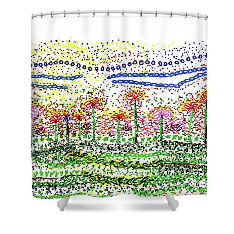 Flowers Shower Curtain featuring the drawing Flowers by Corinne Carroll