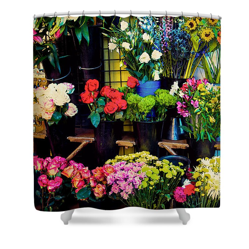 Bonnie Follett Shower Curtain featuring the photograph Flowers for Sale by Bonnie Follett