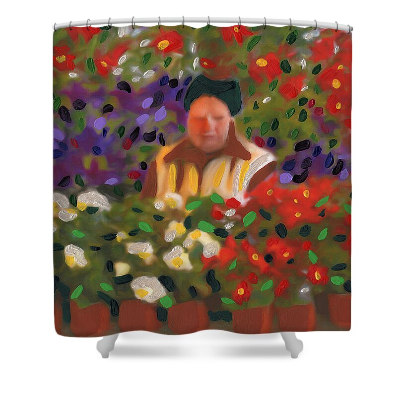 Lithuanian Shower Curtain featuring the painting Flowers For Sale by Deborah Boyd