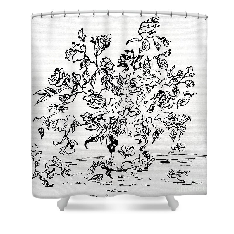 Ink Shower Curtain featuring the drawing Flowers in a Vase Ink Art by Ginette Callaway