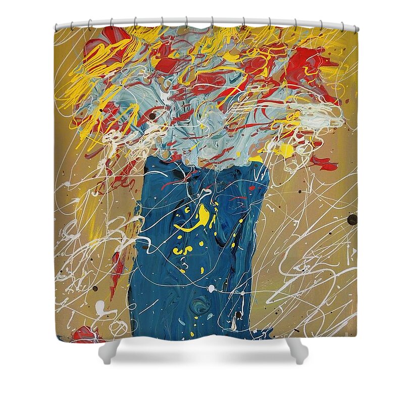 Abstract Flowers With Vase Shower Curtain featuring the painting Flowers In a Vase by Rebecca Flores