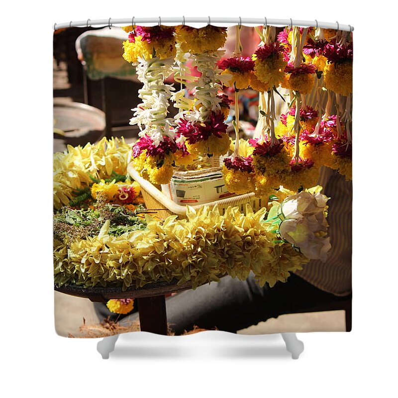 Flowers Shower Curtain featuring the photograph Flowers in the Market, Near Sajjangad 2 by Jennifer Mazzucco