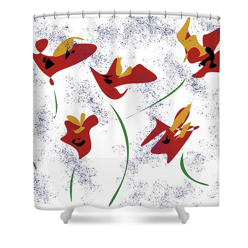 Postmodernism Shower Curtain featuring the digital art Flowers in the Wind by David Bridburg
