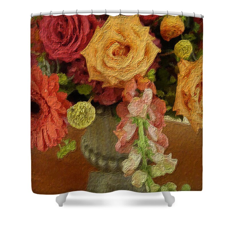 Flowers Shower Curtain featuring the painting Flowers in Vase by Joan Reese