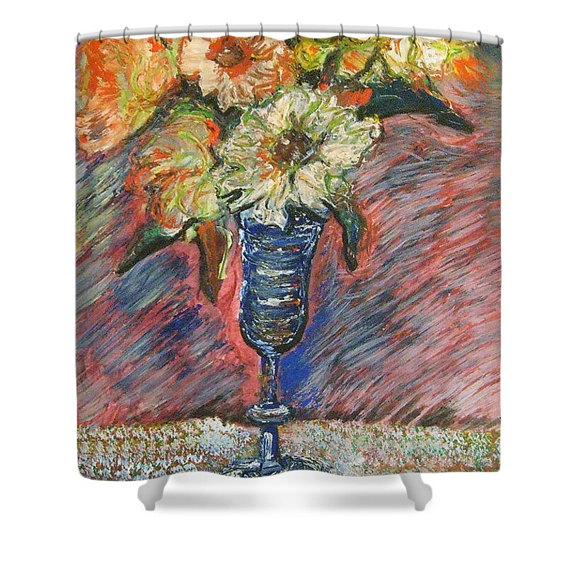 Flowers Wine Glass Vase Daisy Pastel Original Art Shower Curtain featuring the pastel Flowers in Wine Glass by Katt Yanda