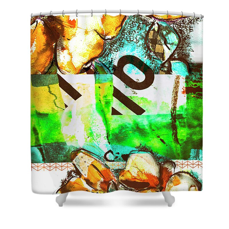 Abstract Shower Curtain featuring the mixed media Flowers On Paper, Collage And Acrylic by Ariadna De Raadt