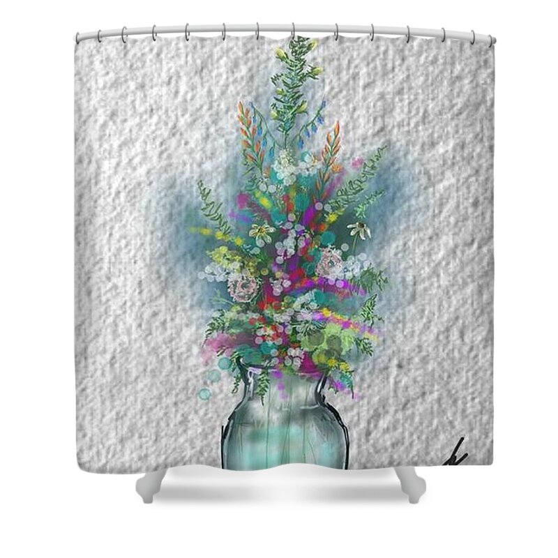 Vase Shower Curtain featuring the digital art Flowers study two by Darren Cannell