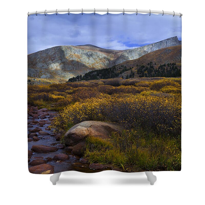 High Mountain Stream Shower Curtain featuring the photograph Flowing From Bierstadt by Barbara Schultheis