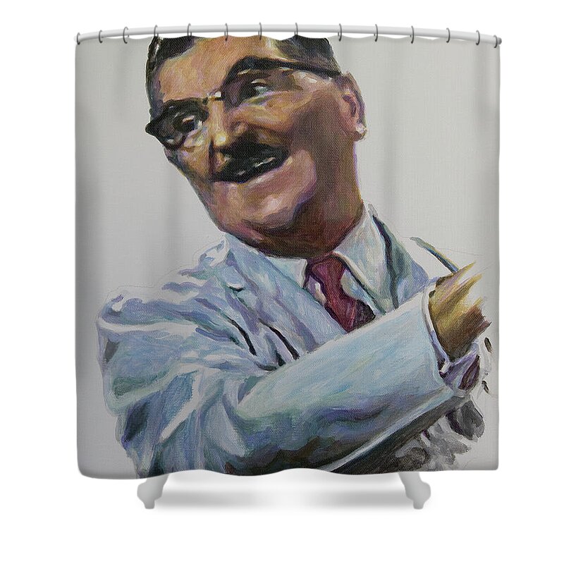 Andy Griffith Show Shower Curtain featuring the painting Floyd the barber in color by Tommy Midyette