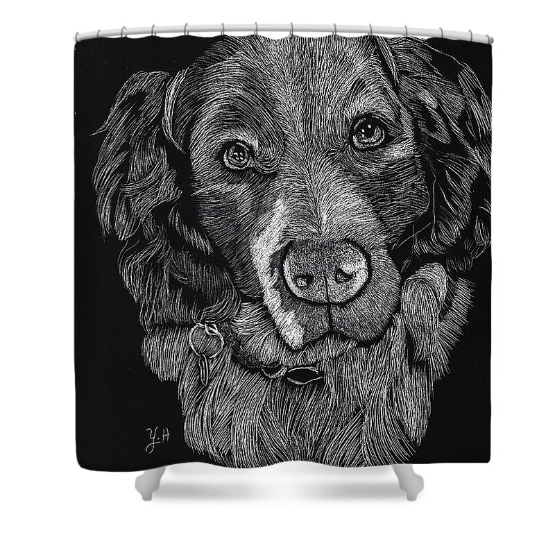Dog Shower Curtain featuring the digital art Fluffy by Yenni Harrison