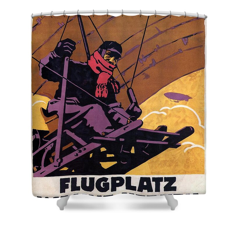 Airfield Shower Curtain featuring the mixed media Flugplatz Wanne Herten - Airfiled - Germany - Retro travel Poster - Vintage Poster by Studio Grafiikka