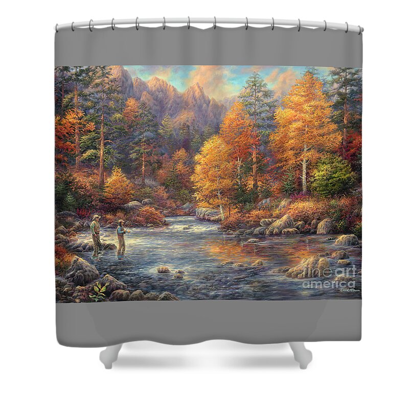 Fly Fishing Shower Curtain featuring the painting Fly Fishing Legacy by Chuck Pinson