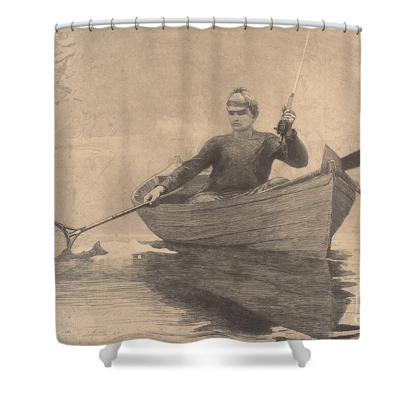 Fly Fishing Shower Curtain featuring the drawing Fly Fishing, Saranac Lake, 1889 by Winslow Homer