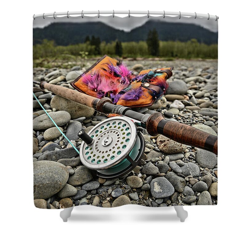  Shower Curtain featuring the photograph Fly Rod and Streamers landscape by Jason Brooks