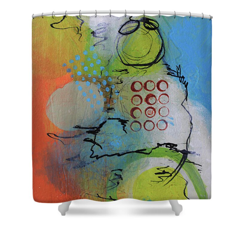White Shower Curtain featuring the mixed media Flying in the Clouds by April Burton