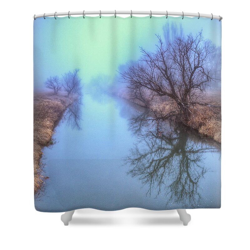 Fog Shower Curtain featuring the photograph Fog on the Redwater by Fiskr Larsen