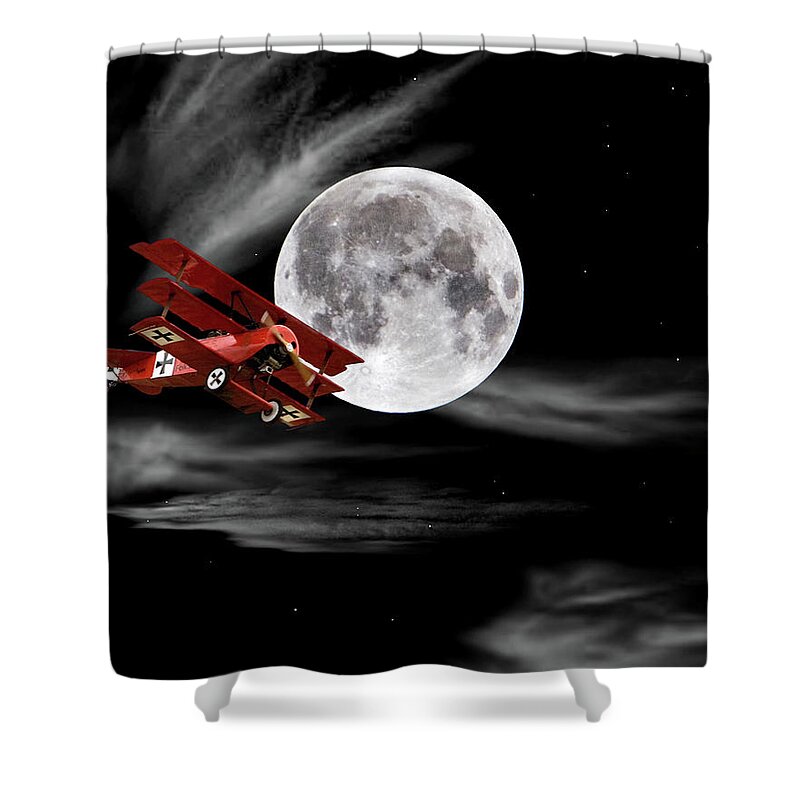 Endre Shower Curtain featuring the photograph Fokker Flying In Front Of The Moon by Endre Balogh