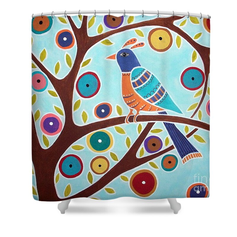 Bird Shower Curtain featuring the painting Folk Bird In Tree by Karla Gerard