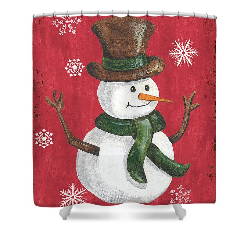 Snowman Shower Curtain featuring the painting Folk Snowman by Debbie DeWitt