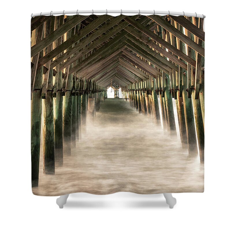 Abstract Shower Curtain featuring the photograph Folly Beach Pier Charleston by Alex Mironyuk