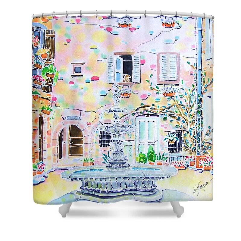 Fountain Shower Curtain featuring the painting Fontaine by Hisayo OHTA