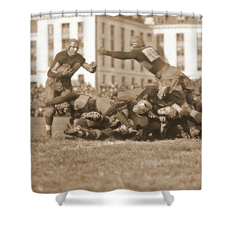 Football Play 1920 Sepia Shower Curtain featuring the photograph Football Play 1920 Sepia by Padre Art