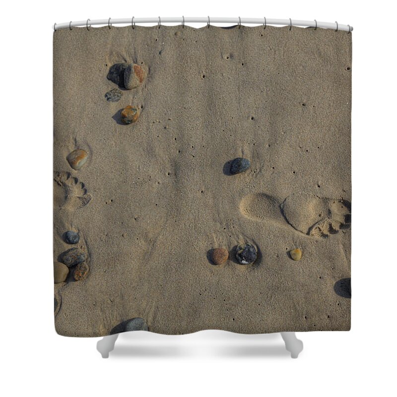 Montauk Ny Shower Curtain featuring the photograph Footprints in the sand by Steve Gravano