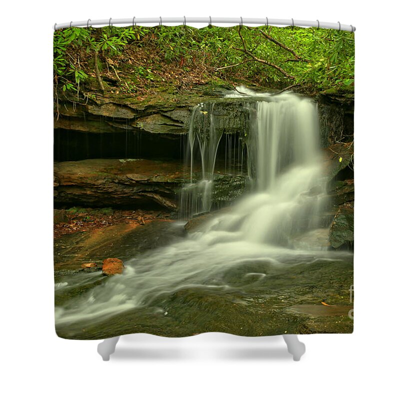 Cave Falls Shower Curtain featuring the photograph Forbes State Forest Cole Run Cave Falls by Adam Jewell