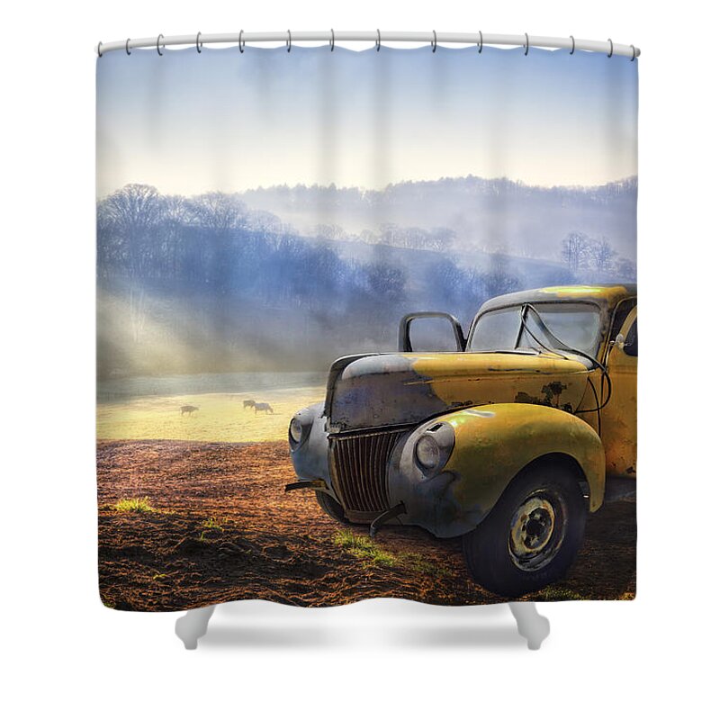 Appalachia Shower Curtain featuring the photograph Ford in the Fog by Debra and Dave Vanderlaan