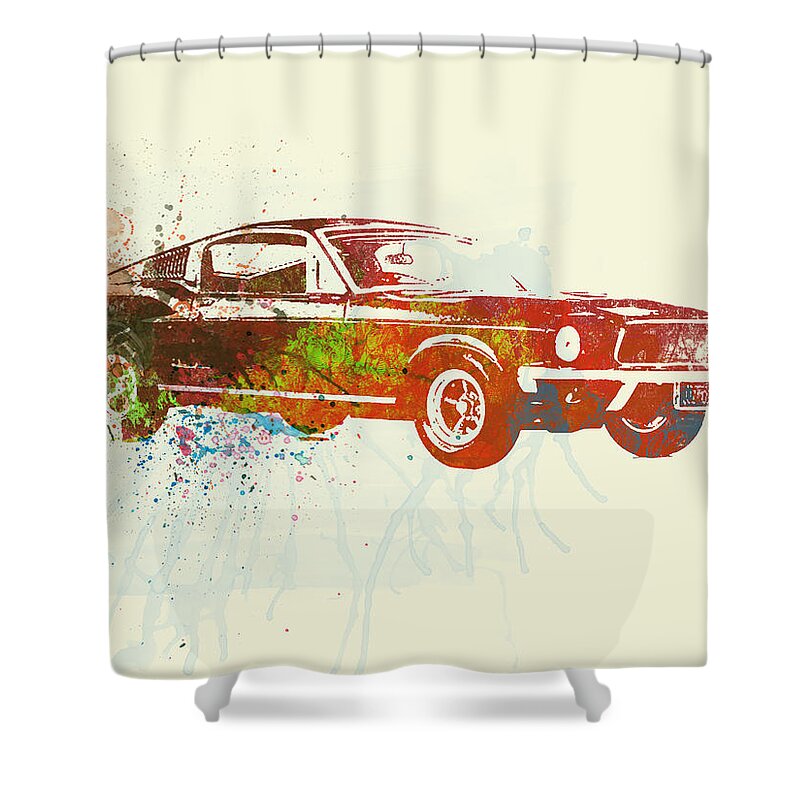 Ford Mustang Shower Curtain featuring the painting Ford Mustang Watercolor by Naxart Studio