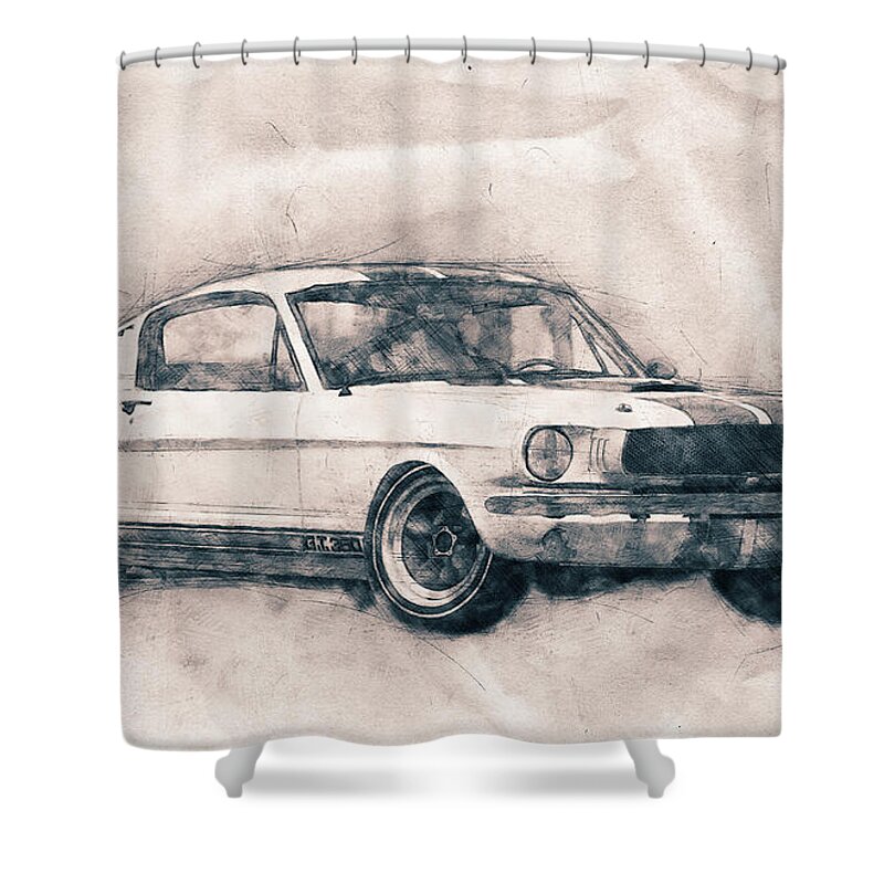 Ford Shelby Mustang Gt350 Shower Curtain featuring the mixed media Ford Shelby Mustang GT350 - 1965 - Sports Car - Automotive Art - Car Posters by Studio Grafiikka
