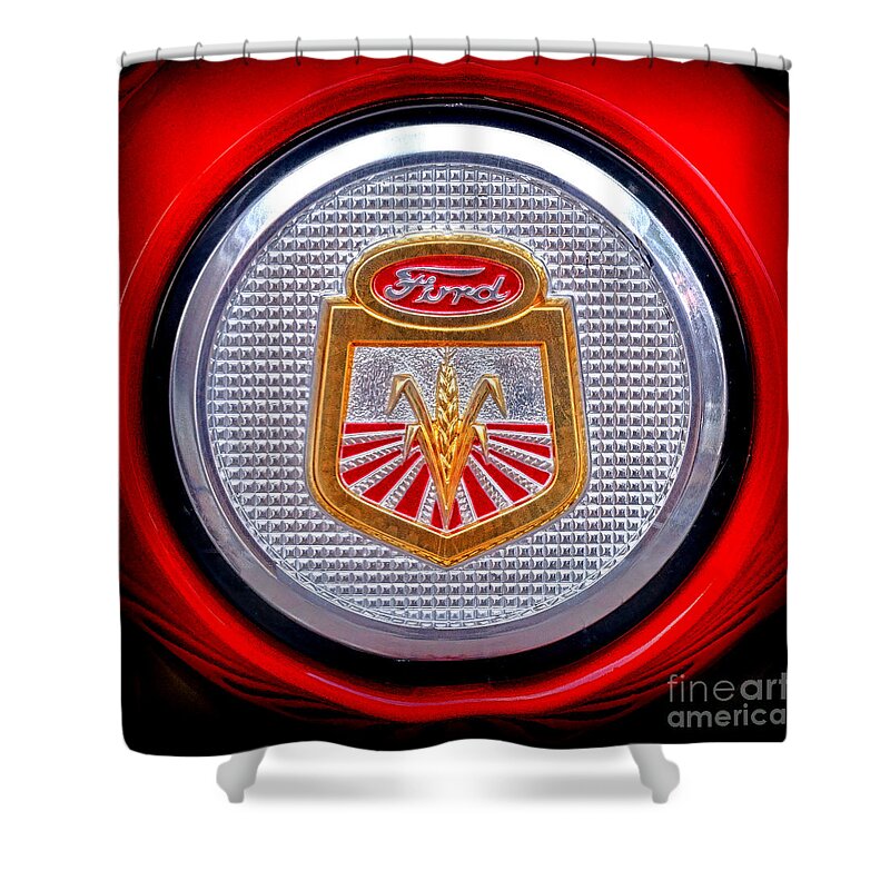 Ford Shower Curtain featuring the photograph Ford Tractor Badge by Olivier Le Queinec