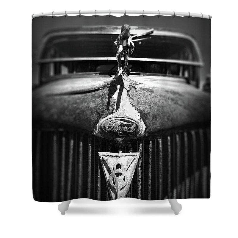Kelly Hazel Shower Curtain featuring the photograph Ford V8 Grill Teeth by Kelly Hazel