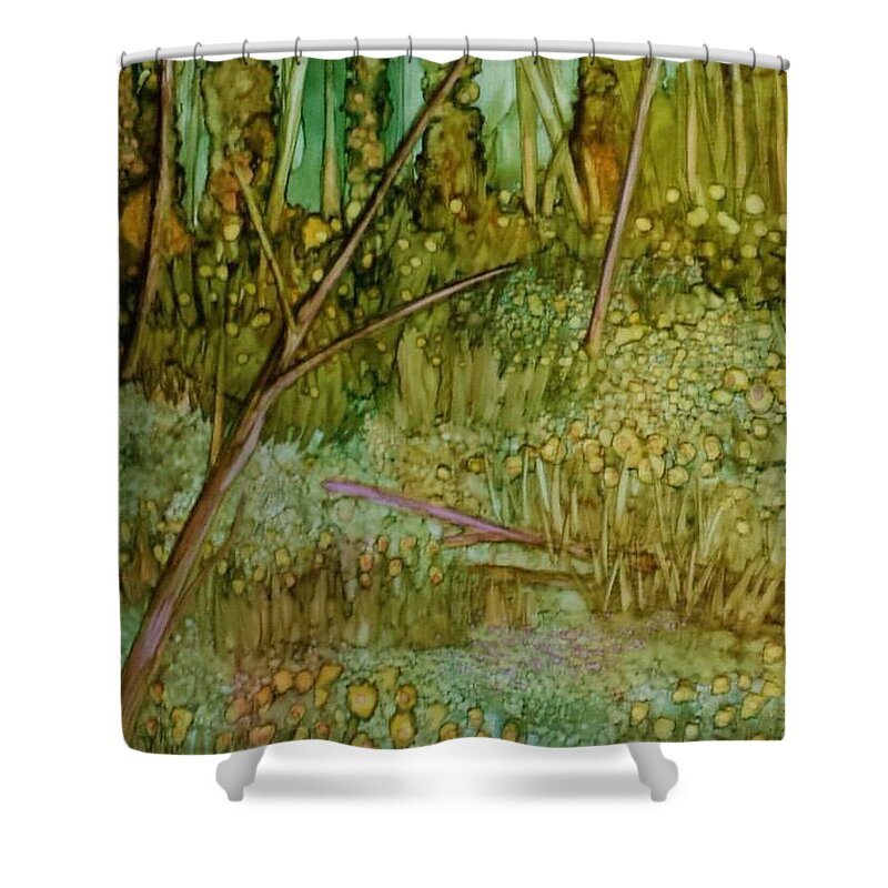 Gallery Shower Curtain featuring the painting Forest Deep by Betsy Carlson Cross