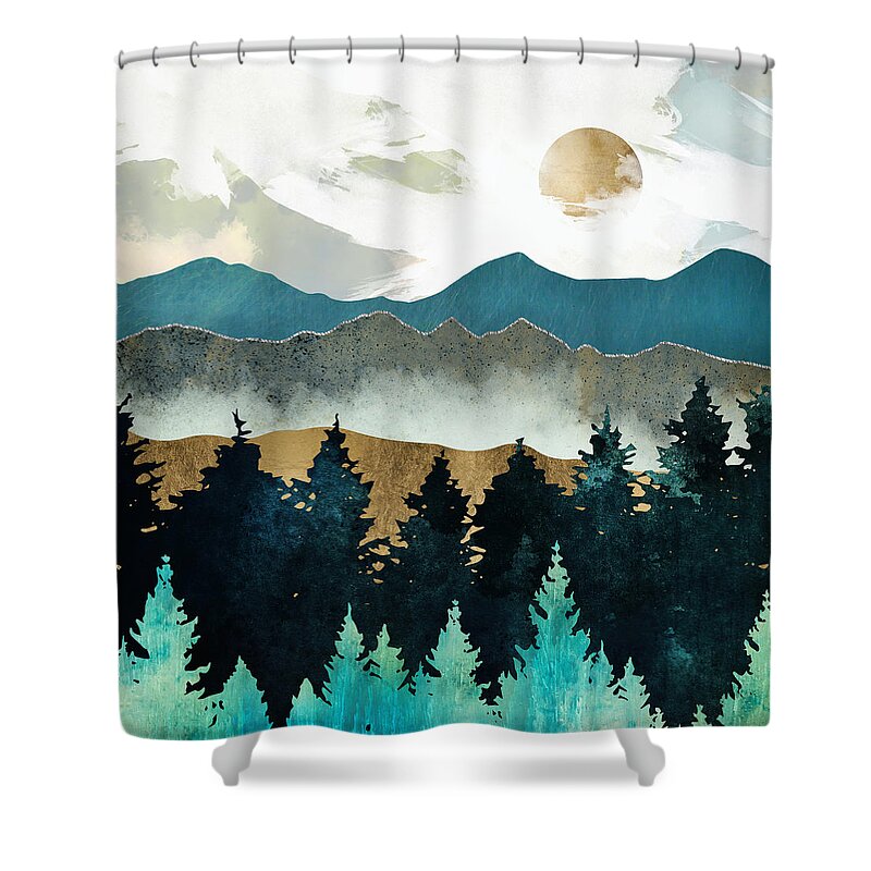 Forest Shower Curtain featuring the digital art Forest Mist by Spacefrog Designs