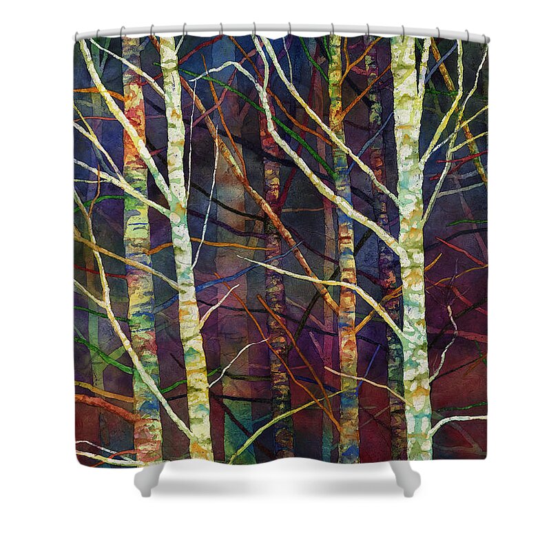 Birch Shower Curtain featuring the painting Forest Rhythm by Hailey E Herrera