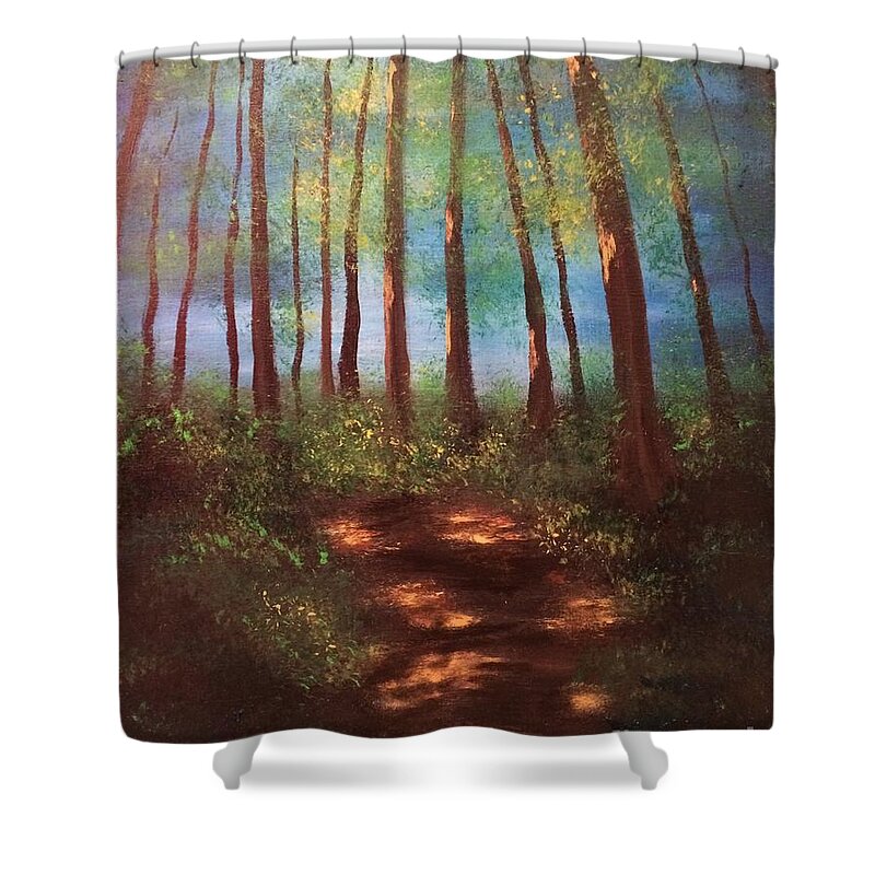 Forest Shower Curtain featuring the painting Forests Glow by Denise Tomasura